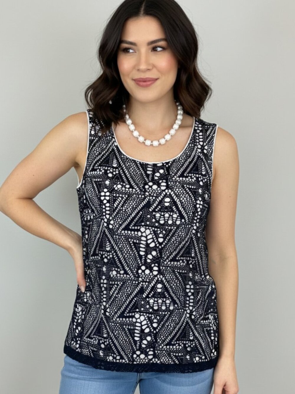 Crochet Lace Top Navy White Chico's Large